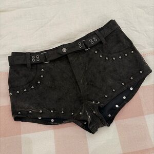 Free People Black Suede Studded Micro Shorts
